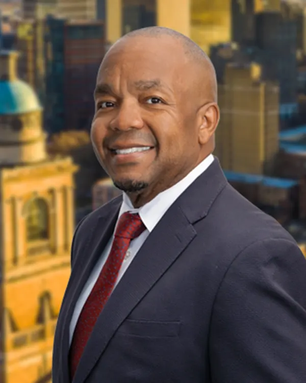 LCBF Logotype with Brooklyn Bridge and skyline in background